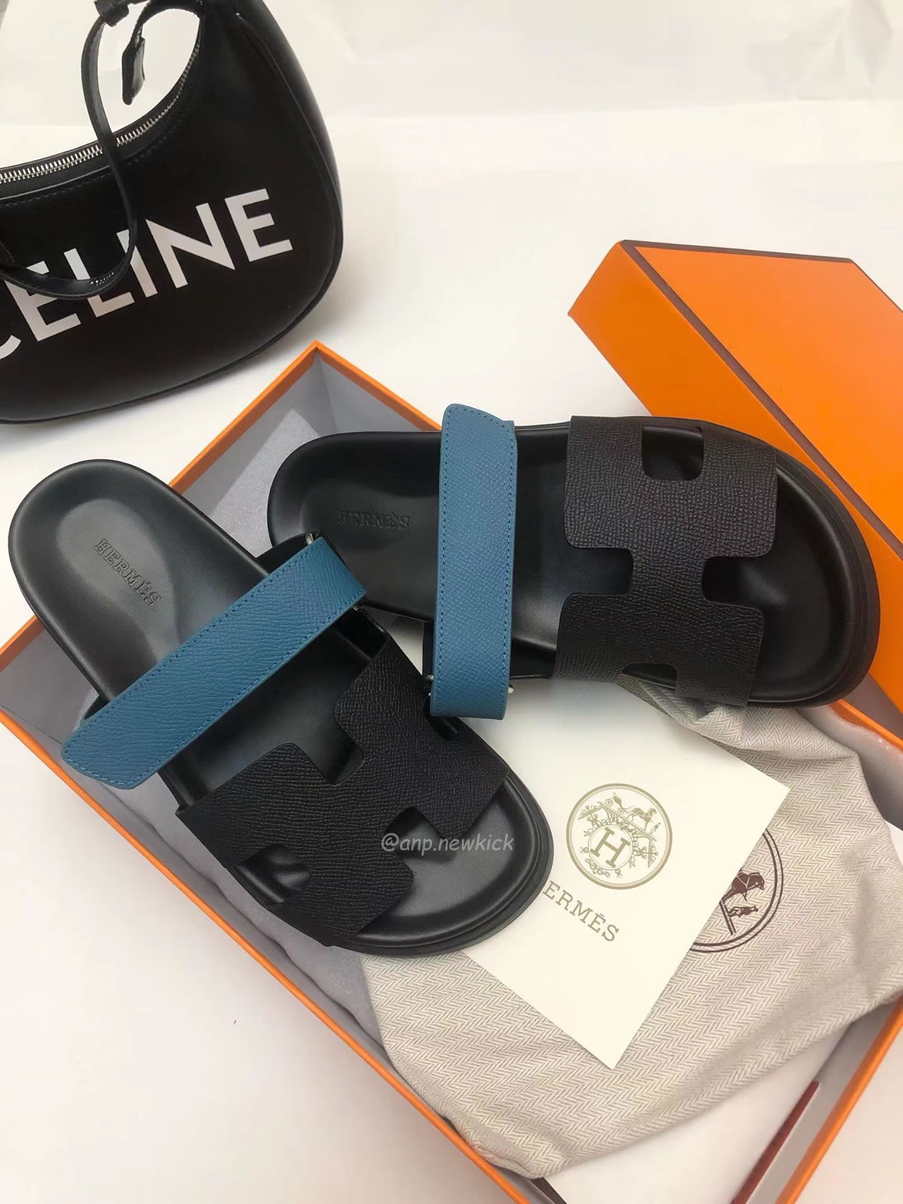 Hermes Chypre Sandal Noir Bleu Celeste (7) - www.newkick.vip